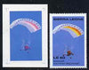 Sierra Leone 1987 Paraplane (Ultralight) from Milestone of Transportation set, SG 1065 imperf proof in magenta and blue only on Cromalin plastic card (plus issued stamp) from Format International archives