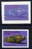 Sierra Leone 1987 British Mk 1 Tank from Milestone of Transportation set, SG 1061 imperf proof in magenta and blue only on Cromalin plastic card (plus issued stamp) from Format International archives (creased)