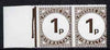 Gibraltar 1971 Postage Dues 1p sepia unmounted mint marginal pair with vert perfs misplaced, SG D5var