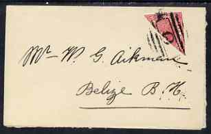 British Honduras 1888 QV 2c on 1d bisected and used on part 'Aikmen' local cover, SG 25b
