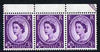 Great Britain 1960-67 Wilding 3d Crowns phosphor marginal strip of 3, one stamp with 'Thicker bar to R' (cyl 67 no stop R1/4) unmounted mint