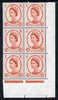 Great Britain 1958-65 Wilding Crowns 4.5d corner block of 6 showing Phantom frame (incomplete marginal rule) unmounted mint SG spec S94a