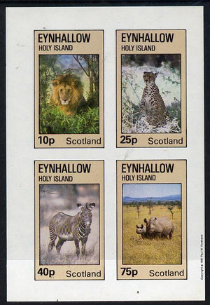 Eynhallow 1981 Animals #01 (Lion, Rhino, Zebra) imperf,set of 4 values (10p to 75p) unmounted mint