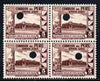 Peru 1938 Pictorial 5c (People's Restaurant) perforated proof,block of 4 in near issued colour, eash stamp with Waterlow's security puncture