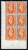 Great Britain 1950-52 KG6 1/2d pale orange corner block of 6 with cyl 155 dot unmounted mint cat £15