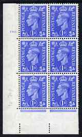 Great Britain 1950-52 KG6 1d light ultramarine corner block of 6 with cyl 190 dot unmounted mint cat £15