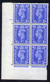Great Britain 1950-52 KG6 1d light ultramarine corner block of 6 with cyl 191 no dot mounted mint cat £15