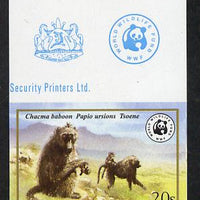 Lesotho 1981 WWF - Chacma Baboon 20s imperf gutter strip of 3 unmounted mint, only about 20 strips believed to exist, SG 472