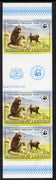 Lesotho 1981 WWF - Chacma Baboon 20s imperf gutter strip of 3 unmounted mint, only about 20 strips believed to exist, SG 472