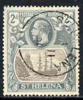 St Helena 1922-37 KG5 Badge Script 2d single with variety 'Bottom vignette frame line broken twice' (stamp 24) fine cds used SG 100var