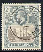 St Helena 1922-37 KG5 Badge Script 2d single with variety 'Bottom vignette frame line broken twice' (stamp 24) fine cds used SG 100var