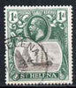 St Helena 1922-37 KG5 Badge Script 1d single with variety 'Diagonal scratch in front of rock & 12th line of shading broken between main 7 mizzen masts' (stamp 33) fine cds used SG 98var