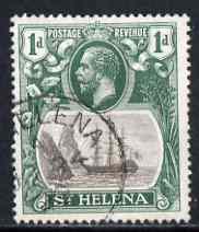 St Helena 1922-37 KG5 Badge Script 1d single with variety 'Diagonal scratch in front of rock & 12th line of shading broken between main 7 mizzen masts' (stamp 33) fine cds used SG 98var