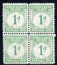 Gilbert & Ellice Islands 1940 KG6 Postage Due 1d emerald unmounted mint block of 4, SG D1 cat £52