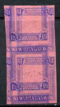 New Zealand 1947-52 KG6 1s3d imperf proof pair of frame only, doubly printed, one inverted, on pink safety paper, reverse shows frames Pakistan 4a and 8a