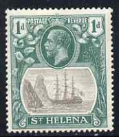 St Helena 1922-37 KG5 Badge Script 1d single with variety '11th line of shading broken to right of mizzen mast and rope broken at top of mizzen peak' (stamp 32) mtd mint SG 98var