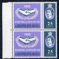 St Kitts-Nevis 1965 Int Co-operation Year 25c unmounted mint pair, one stamp with 'Broken Y in Year' variety