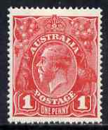 Australia 1914-20 KG5 1d carmine mounted mint single showing flaw above G of Postage