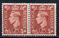 Great Britain 1950-52 KG6 Colours Changed 2d pale red-brown & bright red-brown, the two unmounted mint shades in pairs each showing variety 'Swan Head Retouch' ex coils (wmk s/ways)