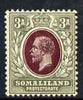 Somaliland 1921 KG5 3a purple & green Script with 'large white flaw under King's eye' mtd mint SG77var