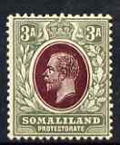 Somaliland 1921 KG5 3a purple & green Script with 'large white flaw under King's eye' mtd mint SG77var