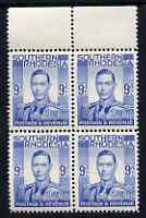 Southern Rhodesia 1937 KG6 def 9d pale blue unmounted mint marginal block of 4, SG46