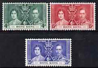 Hong Kong 1937 KG6 Coronation perf set of 3 mounted mint, SG 137-9