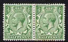 Great Britain 1912-24 KG5 Royal Cypher 1/2d horiz pair with G missing from watermark on one stamp, mounted mint with small rust mark, SG N14zb