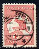 Australia 1913-14 Roo 1d red good used with large flaw in Bight (constant Die II column 1), ragged perfs, SG 2var