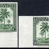 Belgian Congo 1942 Oil Palms 50c green two imperf marginal singles with bi-lingual inscription reversed, mounted mint