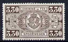 Belgium 1923 Railway Parcels 3f30 brown fine mounted mint, SG P397