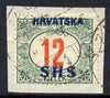 Yugoslavia - Croatia 1918 Postage Due 12f with Hrvatska SHS opt fine cds used on piece SG D88