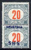 Yugoslavia - Croatia 1918 Postage Due 20f with Hrvatska SHS opt mounted mint pair, one stamp with opt omitted SG D90var