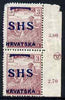 Yugoslavia - Croatia 1918 Harvesters 3f with Hrvatska SHS opt vert pair, one stamp with extended K variety (other stamp with damaged corner) mounted mint SG 56var