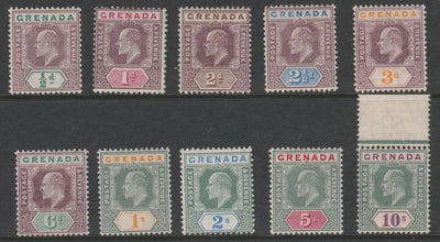 Grenada 1902-06 KE7 set of 10 (1/2d to 10s) with mixed watermarks (0.5d, 2d & 2.5d are CA, remainder MCA) fine mounted mint, the 10s being unmounted, SG57-76 cat £350 as singles