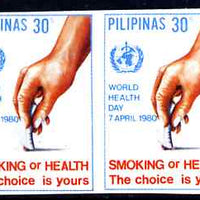 Philippines 1980 World Health Day 30s Anti-Smoking imperf pair unmounted mint as SG 1585