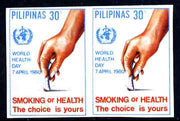 Philippines 1980 World Health Day 30s Anti-Smoking imperf pair unmounted mint as SG 1585