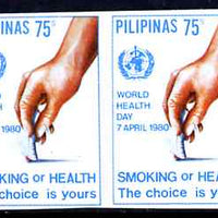 Philippines 1980 World Health Day 75s Anti-Smoking imperf pair unmounted mint as SG 1586
