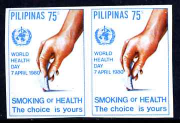 Philippines 1980 World Health Day 75s Anti-Smoking imperf pair unmounted mint as SG 1586
