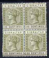 Gibraltar 1889-96 Spanish Currency 20c olive-green & brown block of 4 unmounted mint SG 24 cat £108 as mounted singles