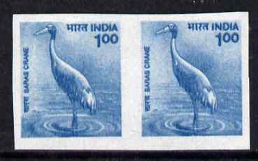 India 2000 Birds 1r Saras Crane IMPERF pair unmounted mint, SG 1925var