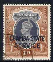 Indian States - Chamba 1938 KG6 Official 1r with a probable fake cancellation, as SG O68 cat £800 as genuine used