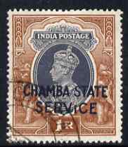 Indian States - Chamba 1938 KG6 Official 1r with a probable fake cancellation, as SG O68 cat £800 as genuine used