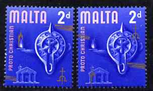 Malta 1965-70 Historical def 2d with gold shifted downwards by 14 mm plus normal unmounted mint, SG 333a