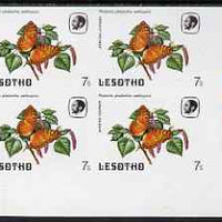 Lesotho 1984 Butterflies African Leopard 7s imperf with background colour omitted, unmounted mint colour dot block of 4