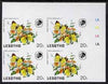 Lesotho 1984 Butterflies Lemon Traveller 20s imperf with background colour omitted, unmounted mint plate block of 4