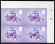 Lesotho 1984 Butterflies Suffused Acraea 10s imperf proof in magenta & blue colours only, unmounted mint plate block of 4