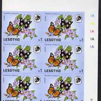 Lesotho 1984 Butterflies Diadem Butterfly 1m imperforate, unmounted mint plate block of 6