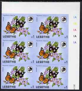 Lesotho 1984 Butterflies Diadem Butterfly 1m imperforate, unmounted mint plate block of 6