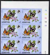 Lesotho 1984 Butterflies Diadem Butterfly 1m imperforate, unmounted mint plate block of 6